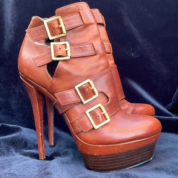 RACHEL ZOE HIGH HEEL STILLETTO LEATHER  STRAPPY ANKLE BOOTIES - 8 - Picture 6 of 10